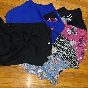 Women's Work Blouse Tops Bundle in Blue, Black, and Floral Patterns
